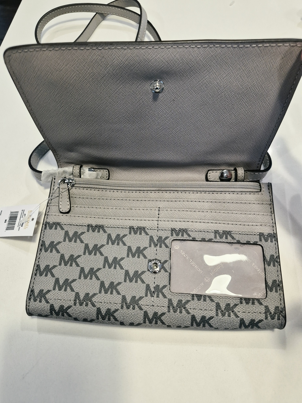 Michael Kors Gray MK Logo Crossbody Wallet with Silver Hardware